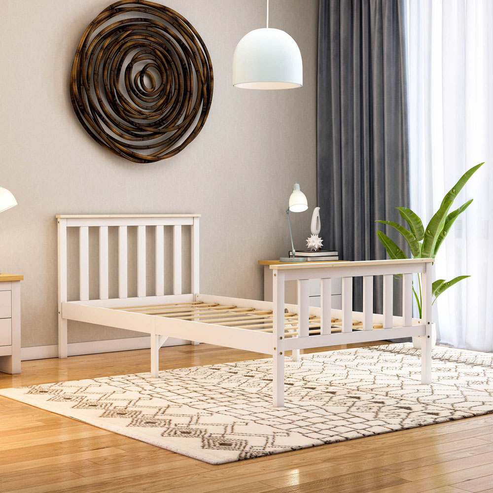 Vida Designs Milan Single White and Pine High Foot Wooden Bed Frame Image 6