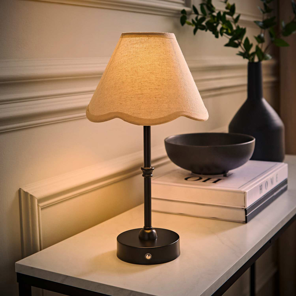 ValueLights Lowe Natural Scallop Flower Shade Black Rechargeable Table Lamp with Bulb Image 2
