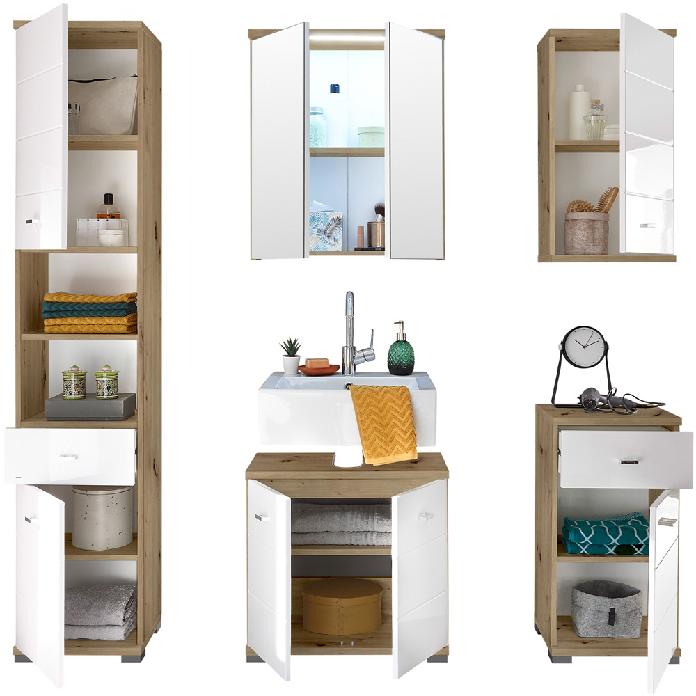 Julian Bowen Single Door Single Drawer White and Oak Storage Cabinet Image 6