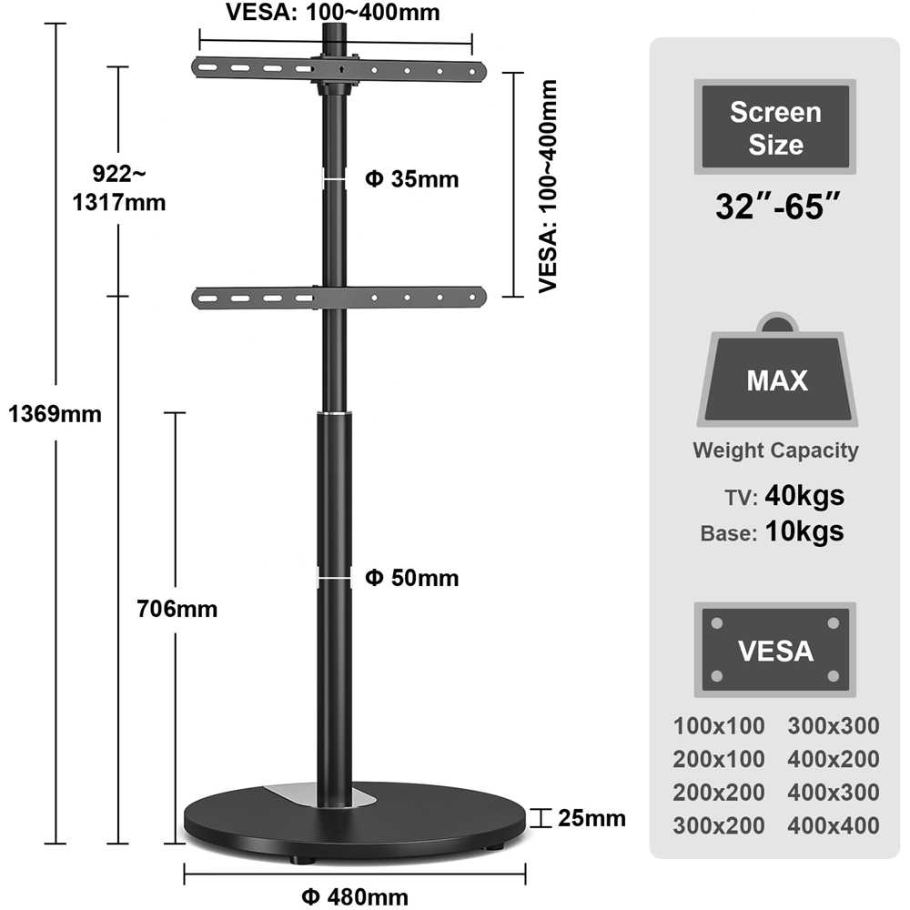 TTAP Black and Circular Base Floor Pedestal TV Stand Image 8