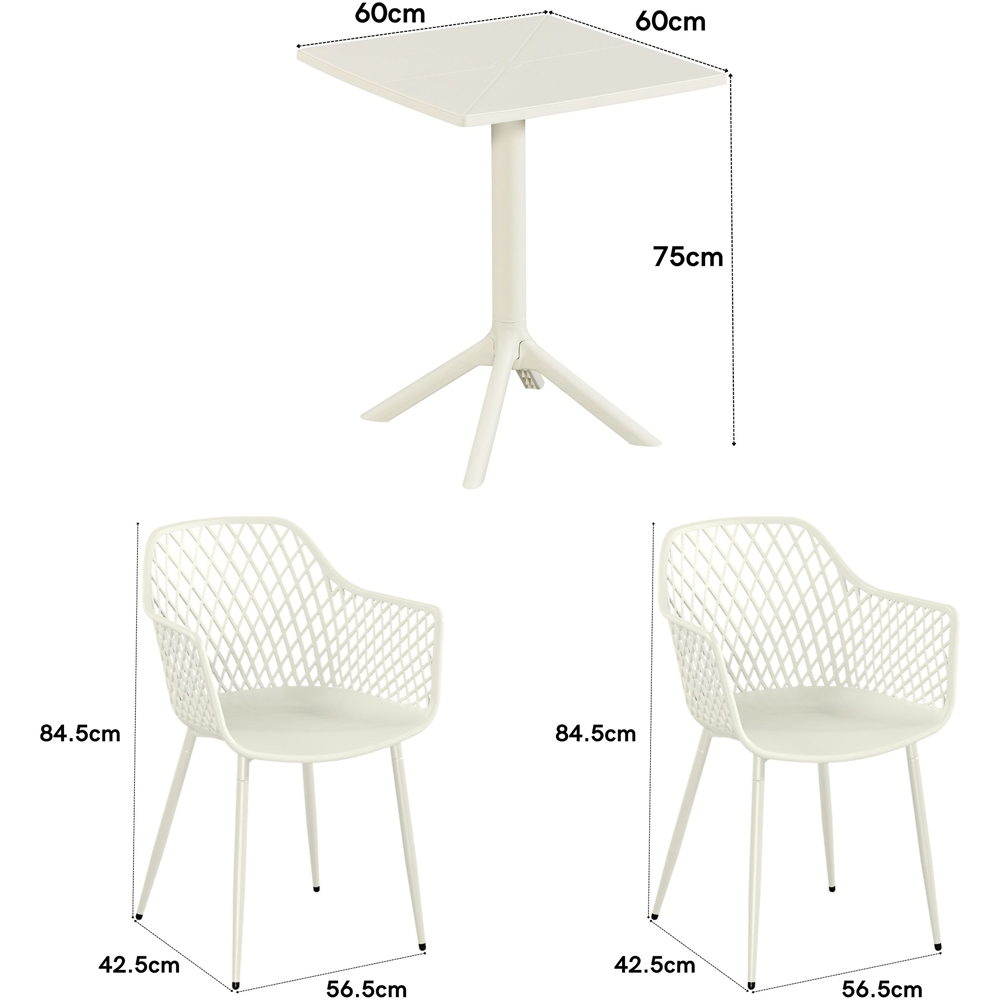 Core Products 2 Seater White Lattice Design Square Plastic Table Garden Bistro Set Image 8