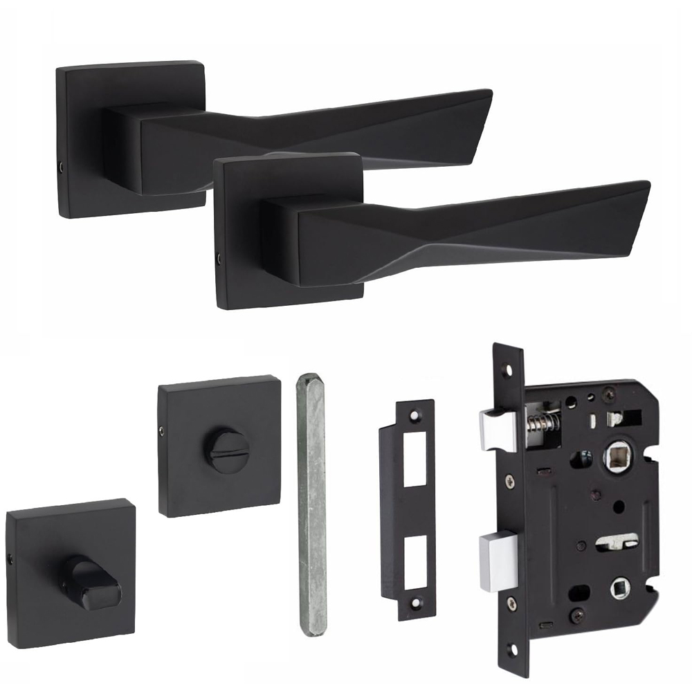 Golden Grace Matt Black Aura Bathroom Door Handle Set Image 1