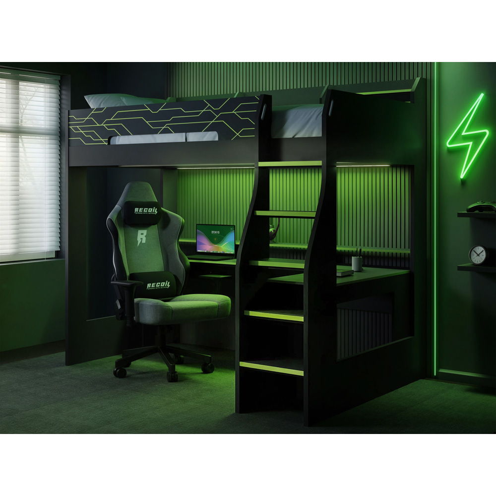 Recoil Ultimate Vivid Single Charcoal and Green High Sleeper with Desk Image 5