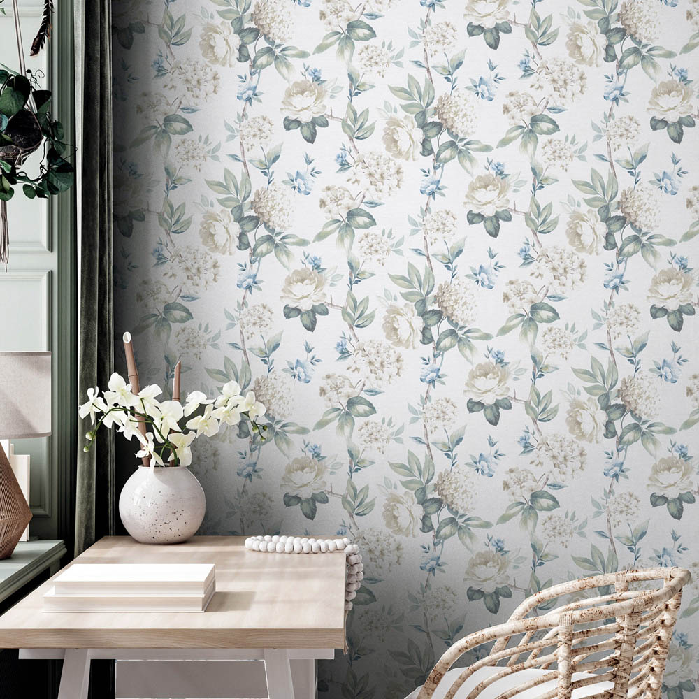 Arthouse Keeka Floral Blue and Cream Wallpaper Image 5