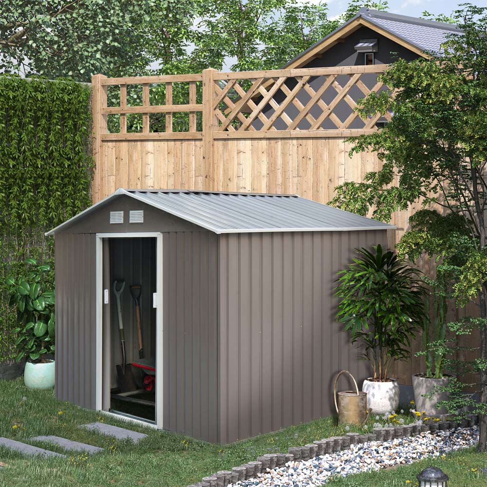 Outsunny 9 x 6.4ft Apex Roof Metal Storage Shed Image 2