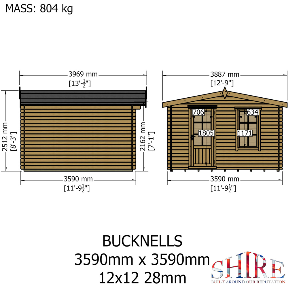 Shire Bucknells 12 x 12ft Pressure Treated Log Cabin Image 7