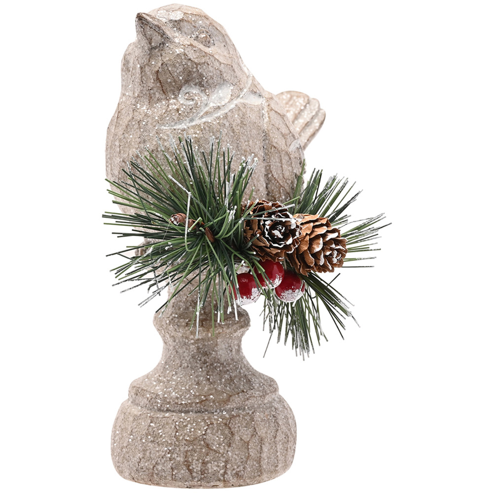 The Seasonal Gift Co. Carved Robin on Branch Wood Effect Christmas Decoration Image 2