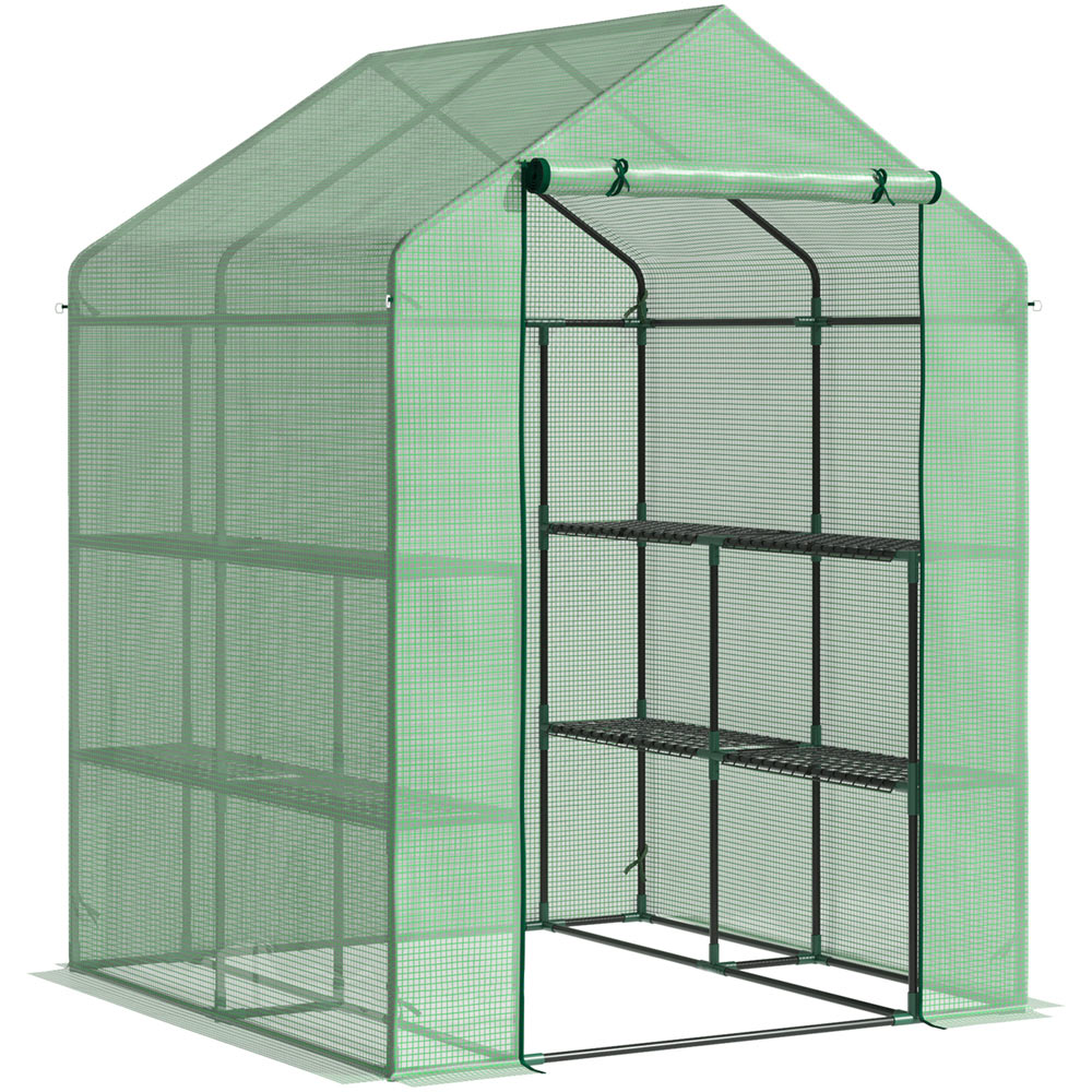 Outsunny 2 Tier Green PE 4.6 x 4.5ft Garden Greenhouse Image 1