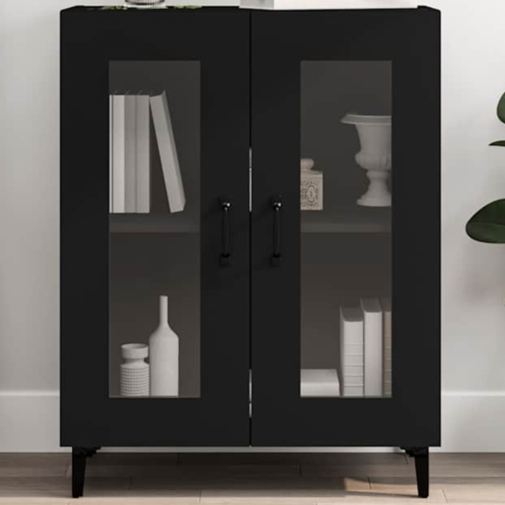 vidaXL 2 Glass Door Black Sideboard Image 1