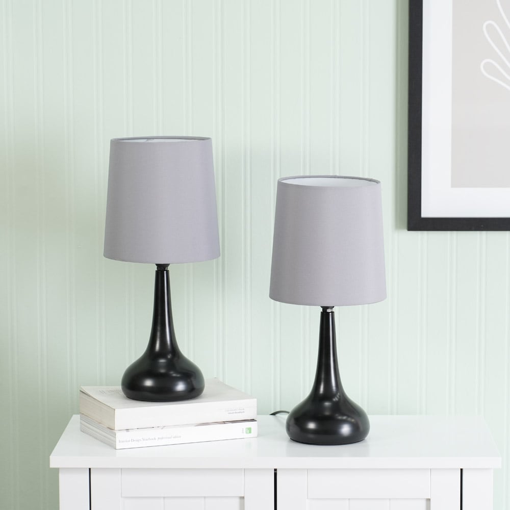 ValueLights Teardrop Gey Shade Black Touch Table Lamp with Bulb 2 Pack Image 3