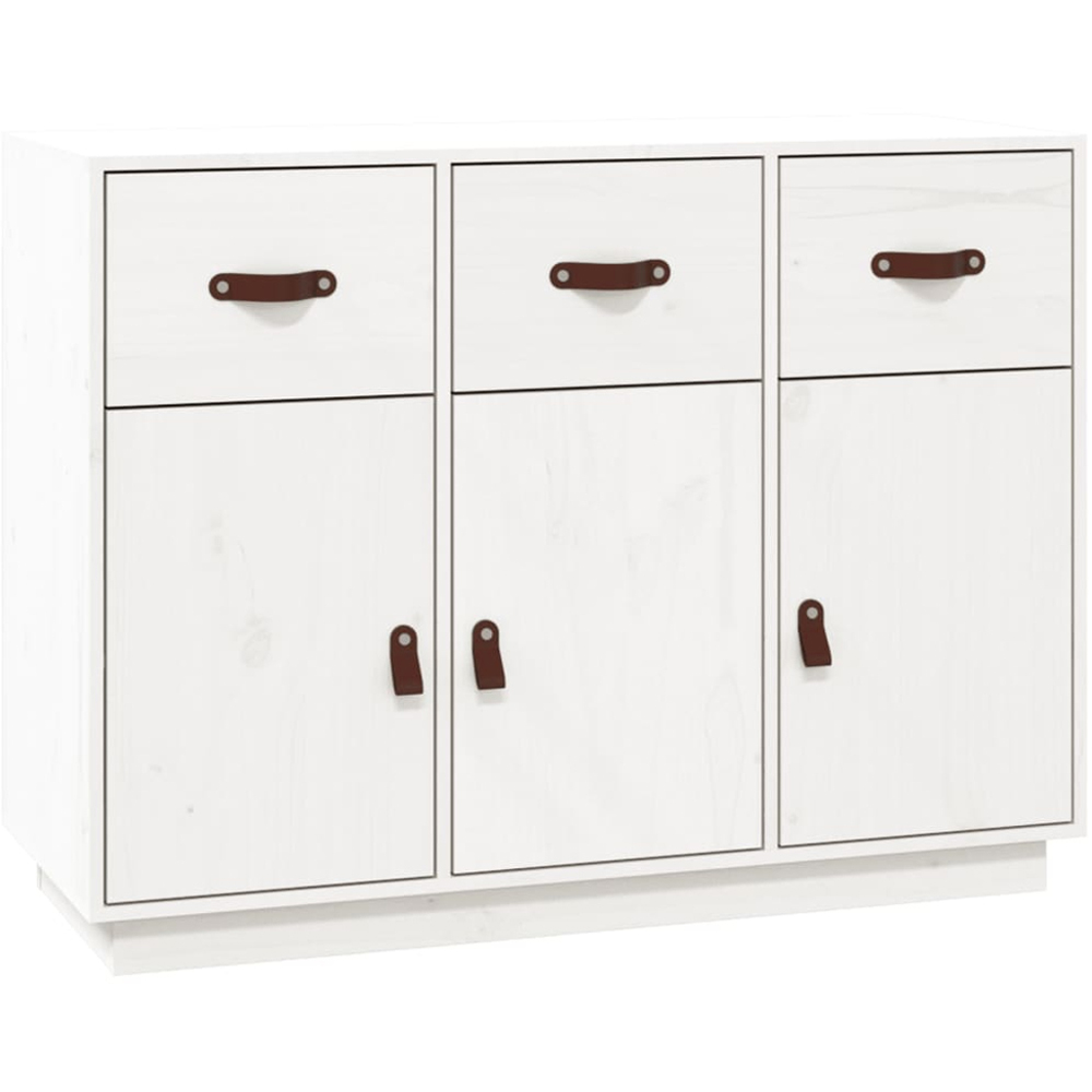 vidaXL 3 Door 3 Drawer White Solid Pine Wood Sideboard Image 2