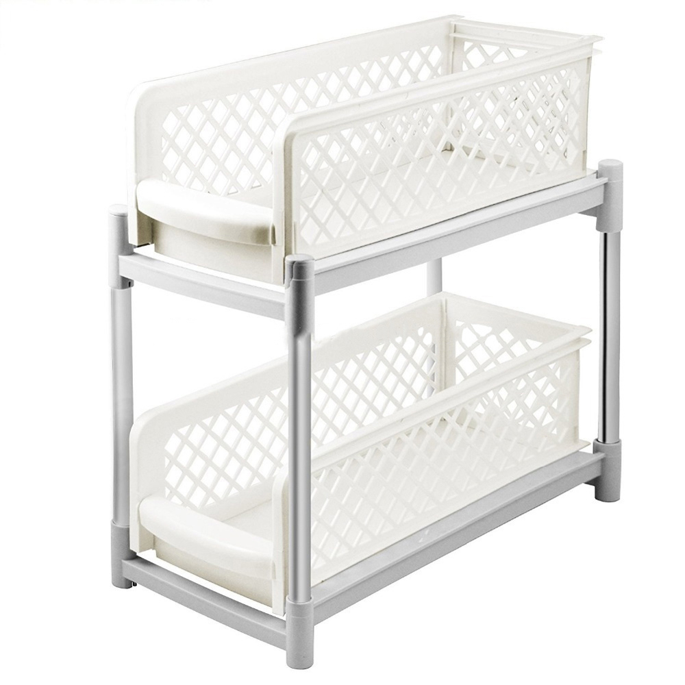 Living And Home WH0741 White Plastic 2-Tier Storage Rack Image 3