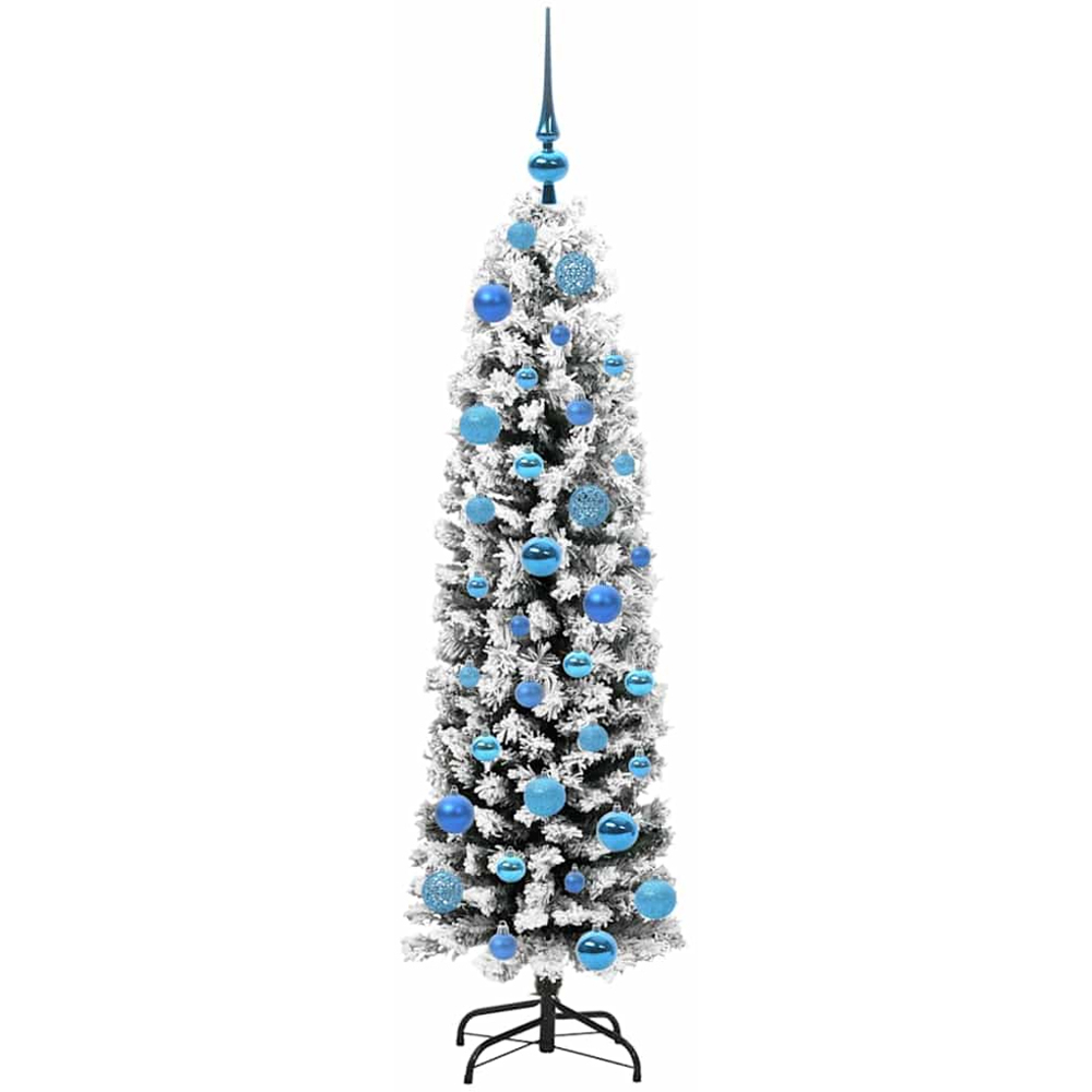 vidaXL Green Snow Flocked Artificial Christmas Tree with LEDs Blue Decoration Ornaments 5ft Image 4