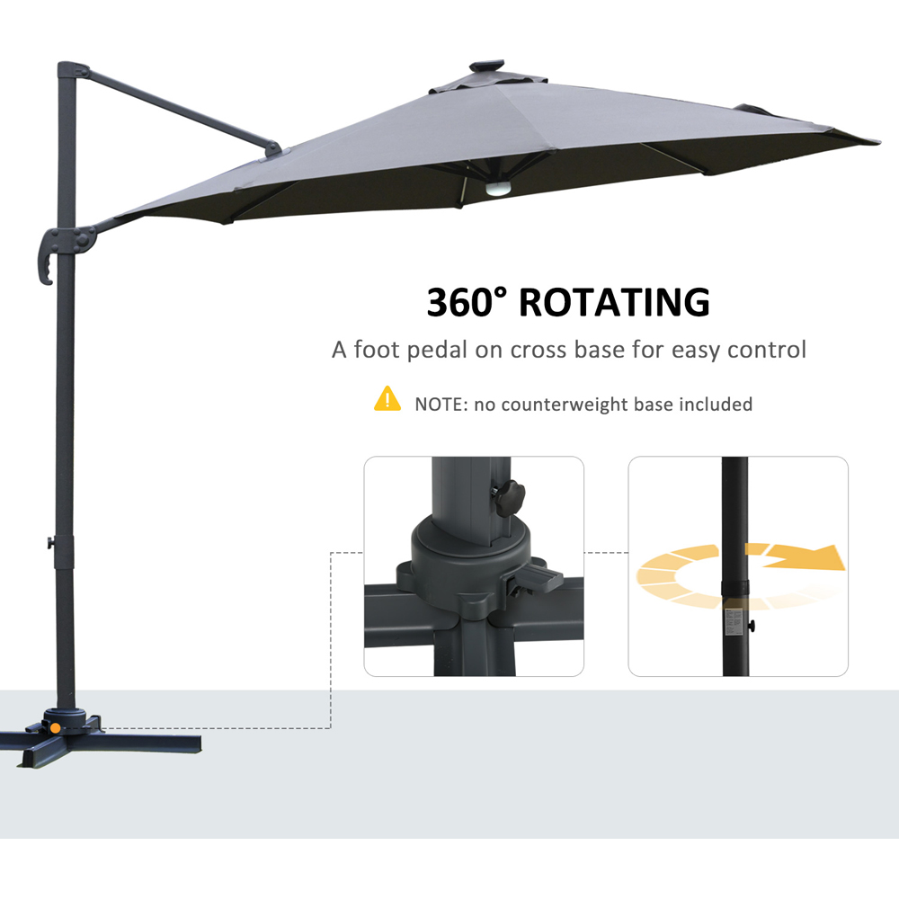 Outsunny Grey Solar LED Rotating Cantilever Roma Parasol with Cross Base 3m Image 6