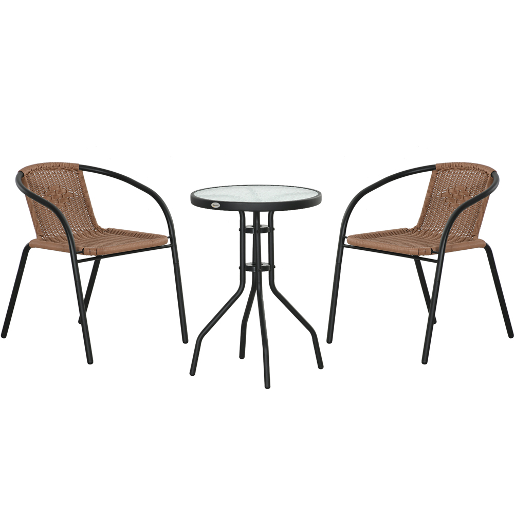 Outsunny 2 Seater Brown Rattan Stackable Garden Bistro Set Image 2