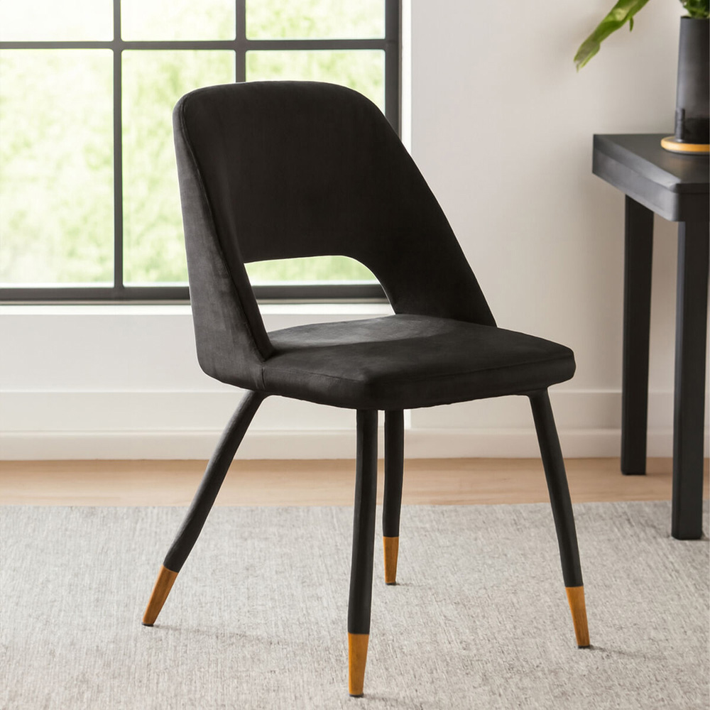 Premier Housewares Warren Gold and Black Velvet Cut-Out Dining Chair Image 3