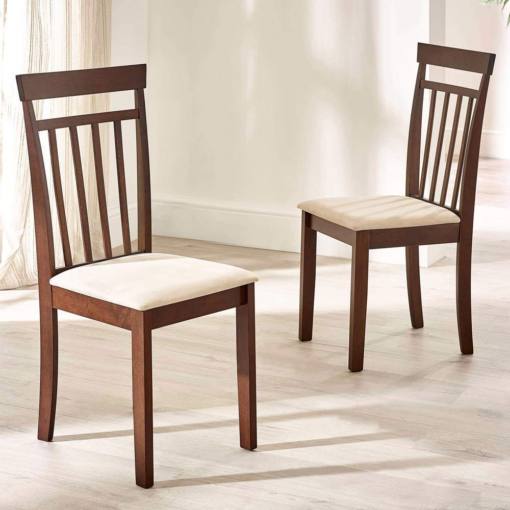 Julian Bowen Coast Set of 2 Walnut Effect Ivory Faux Suede Slatted Back Dining Chair Image 1