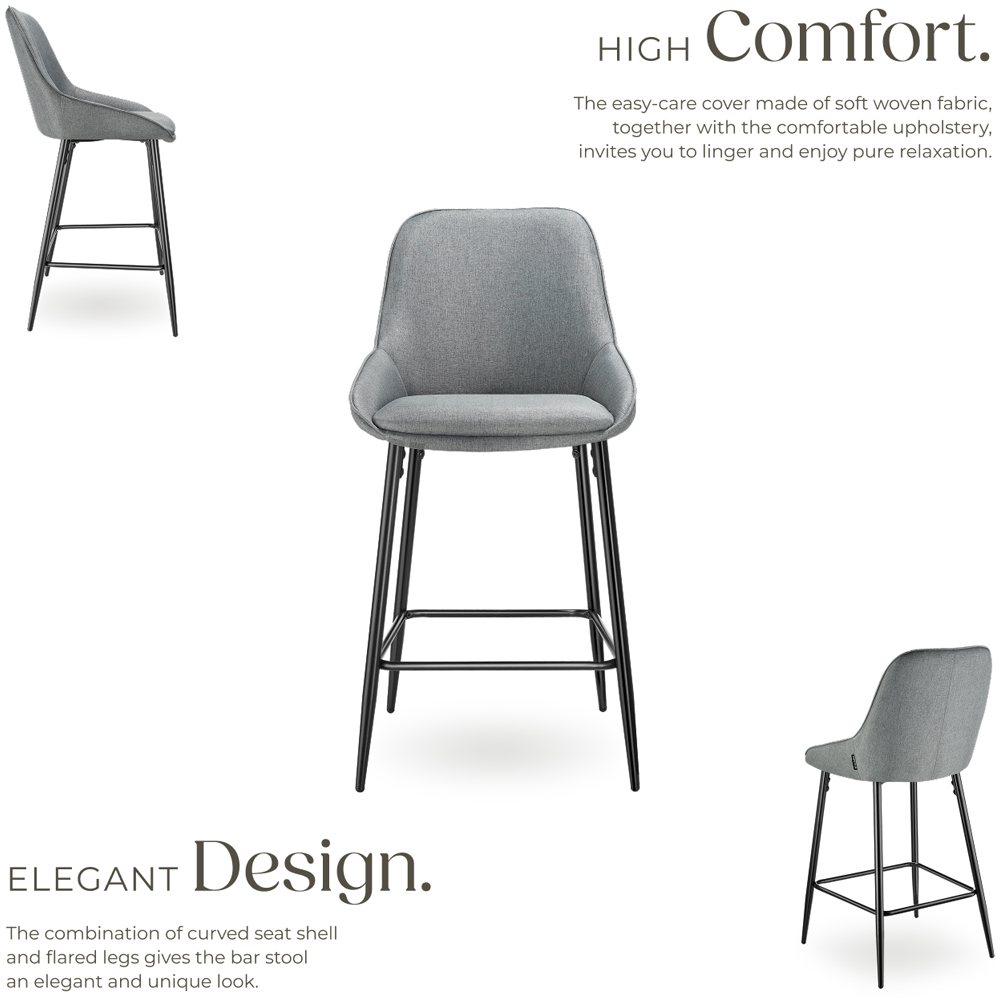 tectake Siera Grey and Black Woven Fabric Bar Stool Set of 2 Image 3