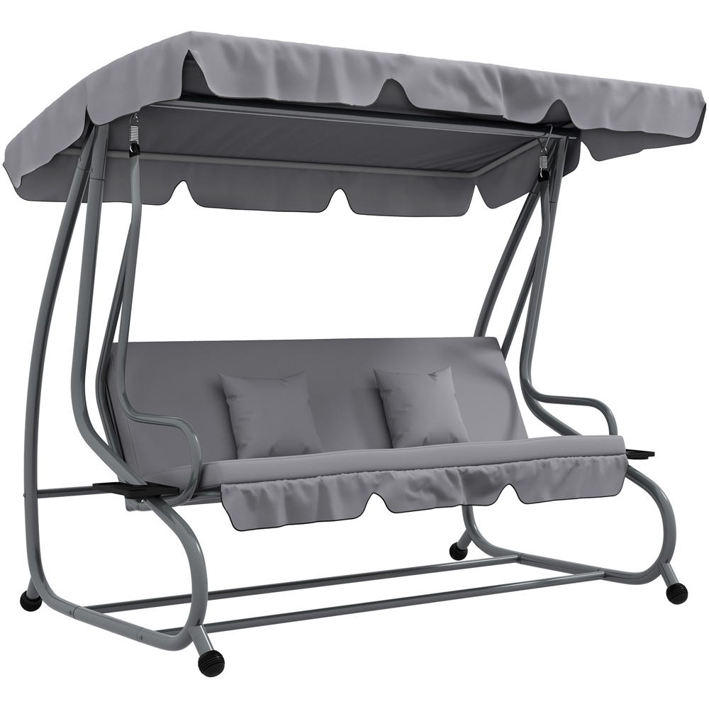 Outsunny 3 Seater Grey Garden Swing Chair with Adjustable Canopy Image 2