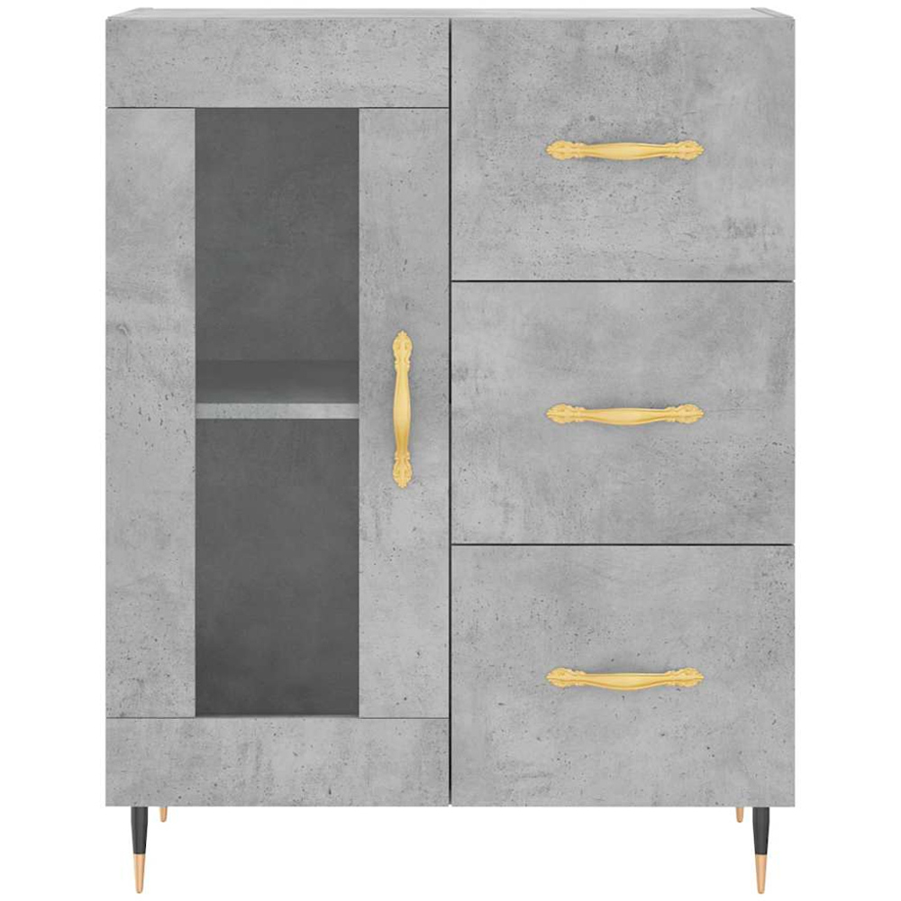 vidaXL Single Glass Door 3 Drawer Concrete Grey Wooden Sideboard Image 5