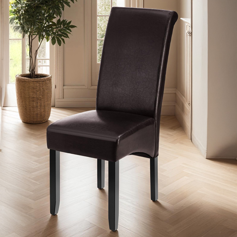 tectake Set of 2 Brown Faux Leather High Backrest Dining Chair Image 1