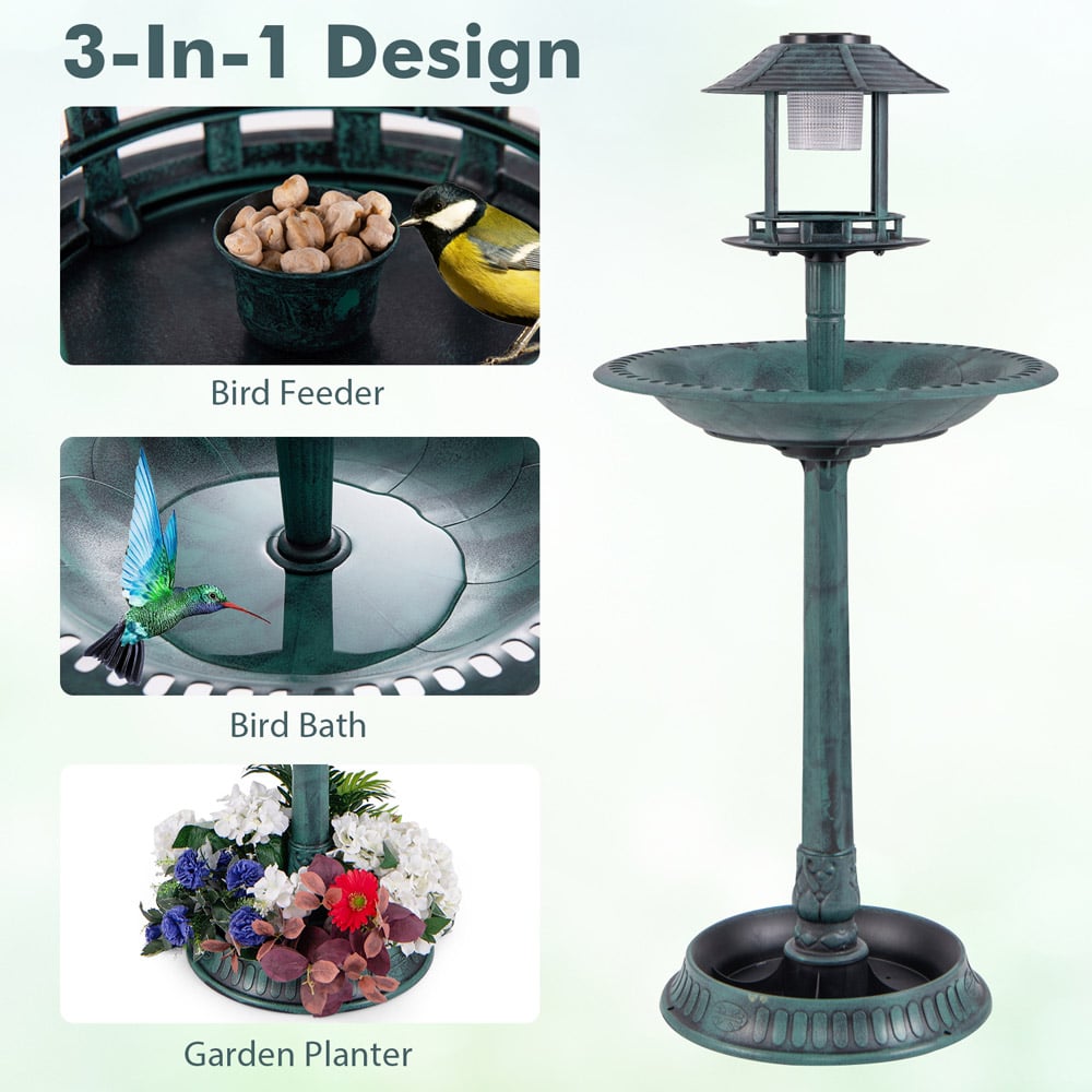 Costway Bronze Outdoor Solar Lighted Birdbath Image 5