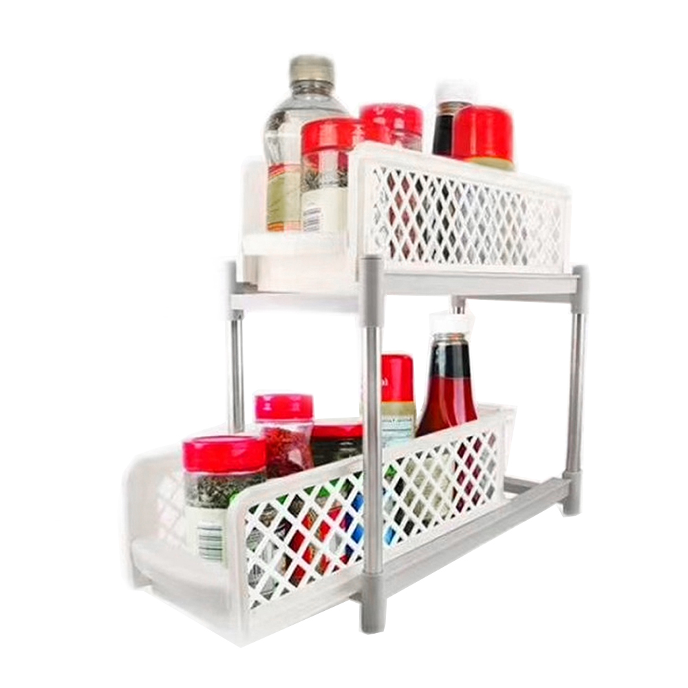 Living And Home WH0741 White Plastic 2-Tier Storage Rack Image 5
