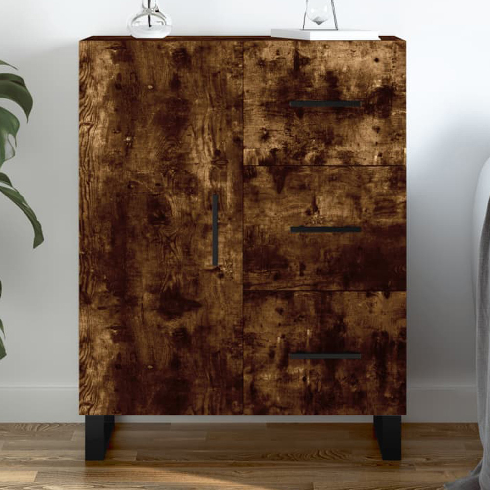 vidaXL Single Door 3 Drawer Smoked Oak Sideboard Image 1