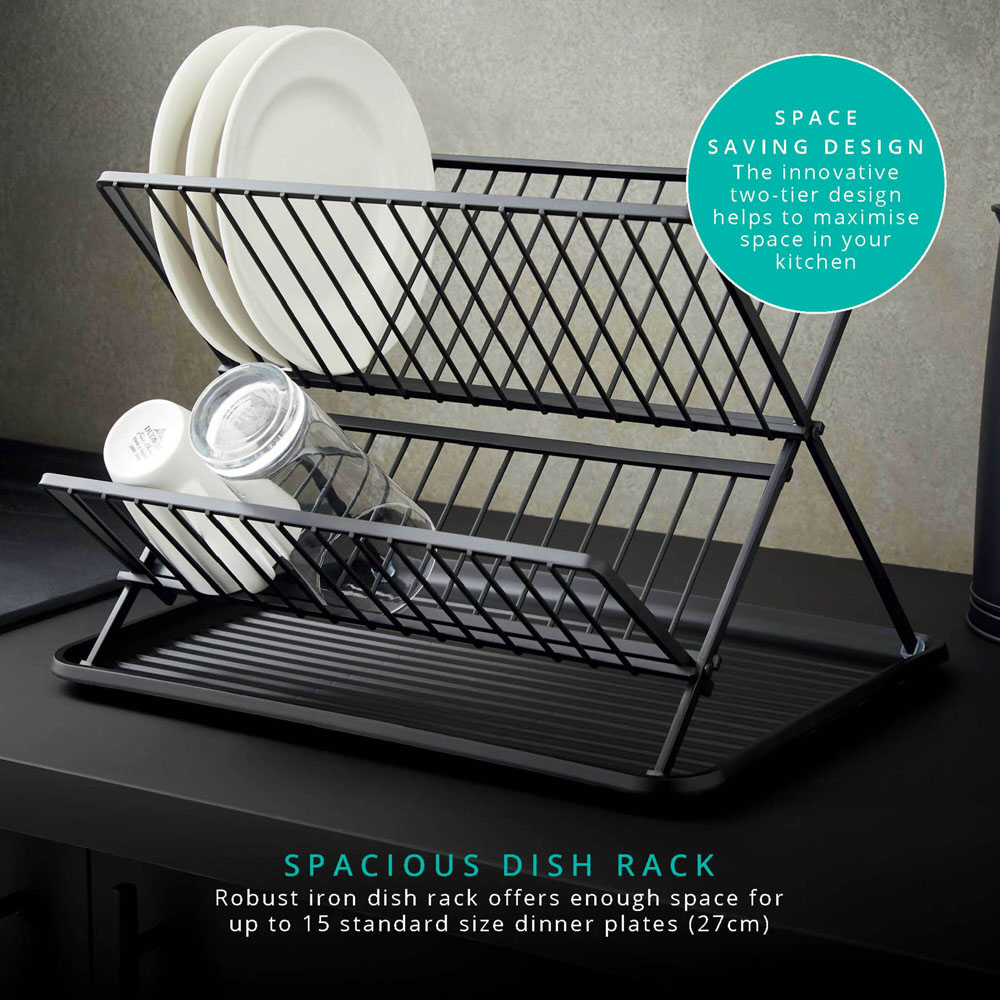 Swan Stealth 2-Tier Black 15 Plate Collapsible Dish Rack Image 4