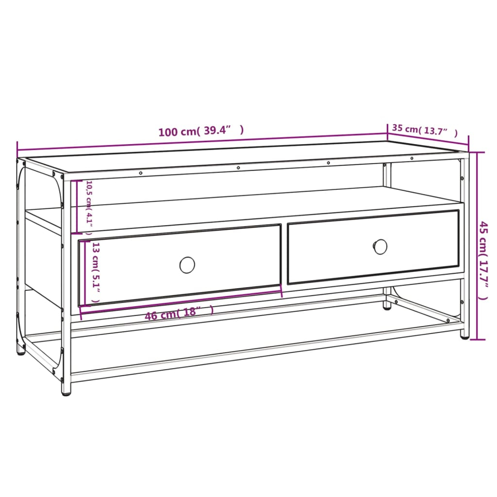 vidaXL 2 Drawer Single Shelf Black TV Cabinet Image 9