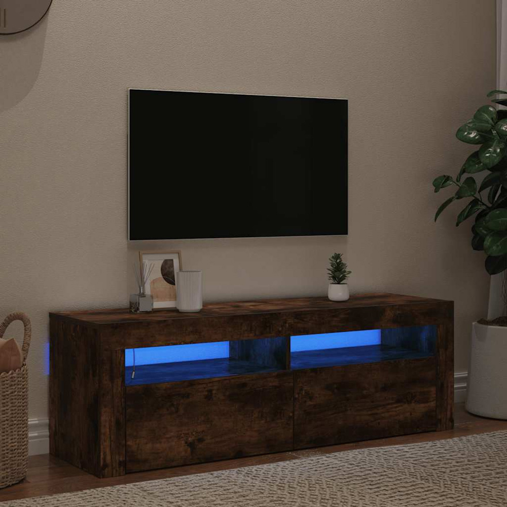 vidaXL 2 Door 2 Shelf Smoked Oak TV Cabinet with LED Lights Image 4