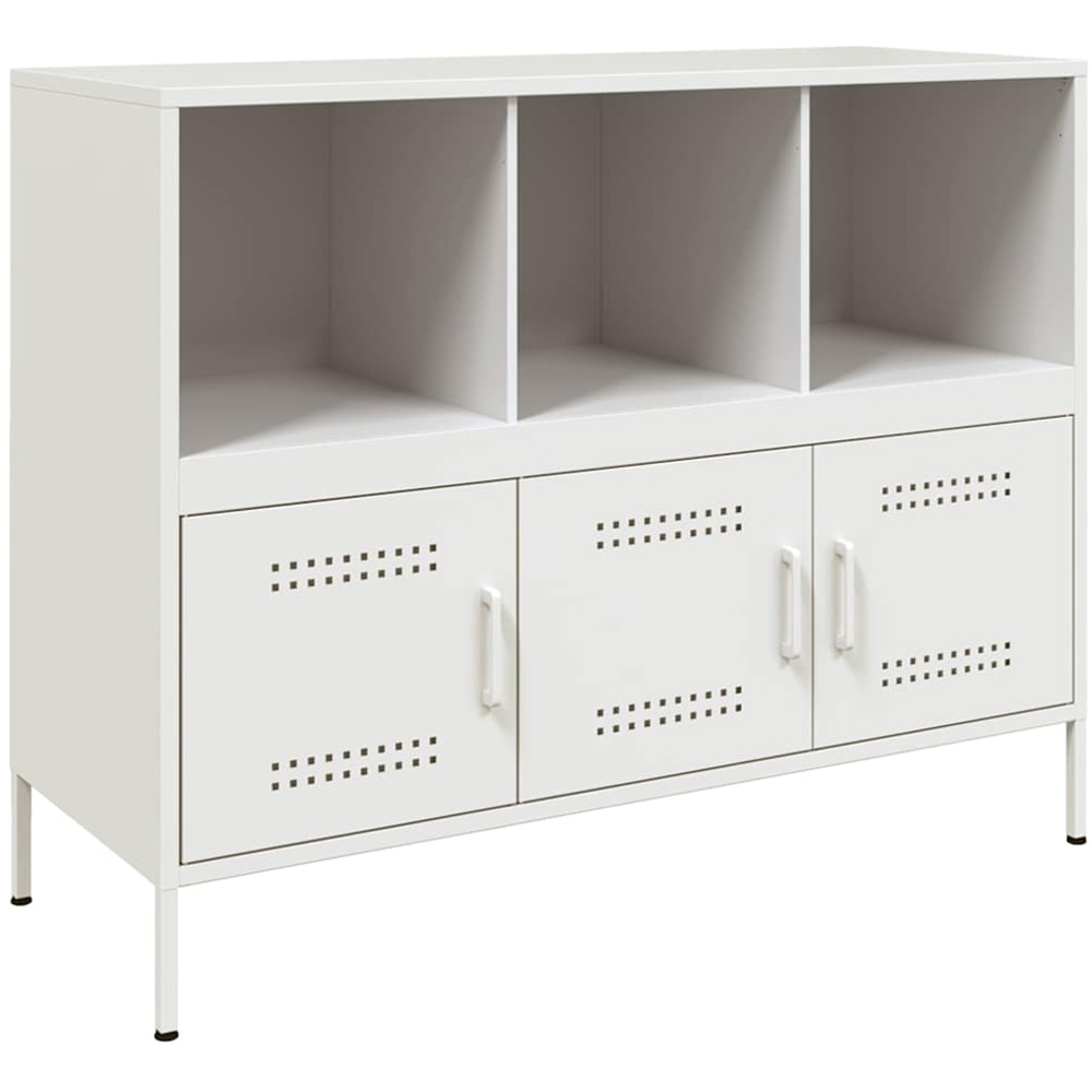 vidaXL 3 Door 3 Shelf White Steel Sideboard Image 2