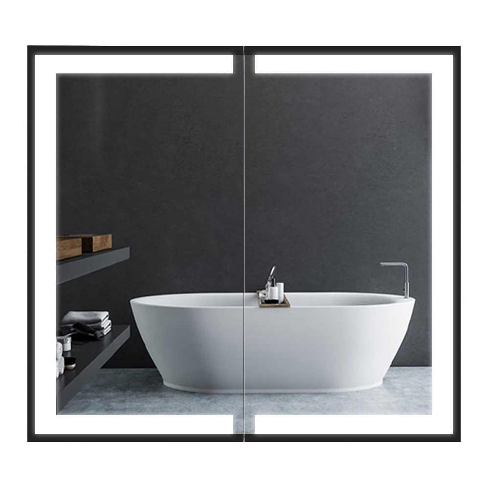 Living and Home Black Framed LED Mirror Bathroom Cabinet Image 3