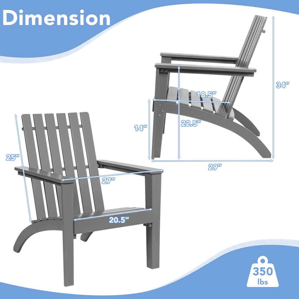 Costway Grey Acacia Wood Adirondack Garden Chair Image 9
