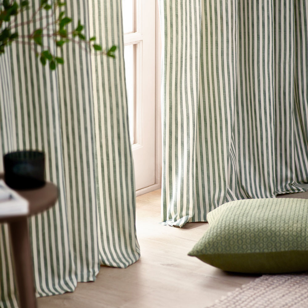 Yard Hebden Green Striped Cotton Pencil Pleat Curtains 229 x 229cm Image 3
