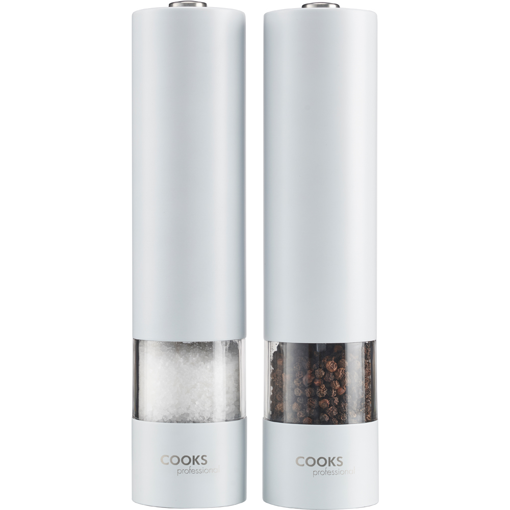 Cooks Professional Electric White Salt and Pepper Mill Grinder with Stand Image 3