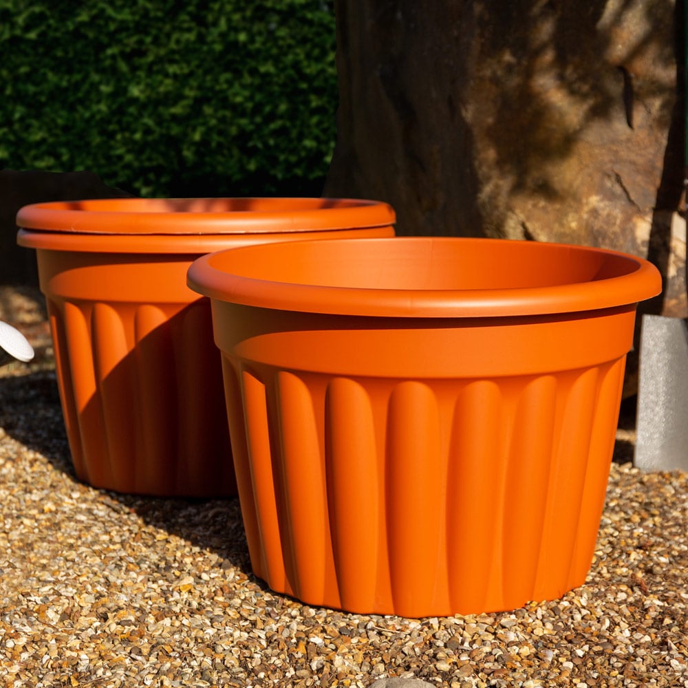 Wham Vista Terracotta Recycled Plastic Round Planter 60cm 3 Pack Image 4