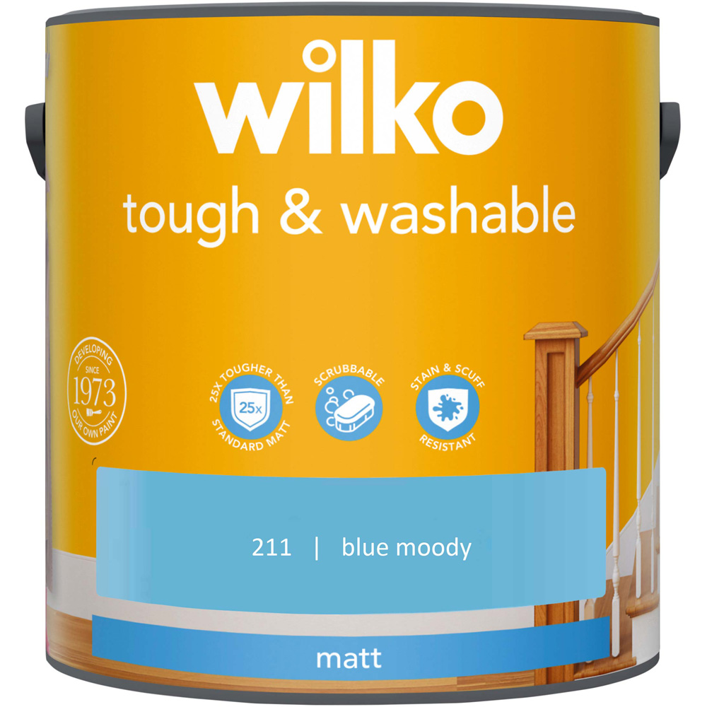 Wilko Tough & Washable Moody Blue Matt Emulsion Paint 2.5L Image 2