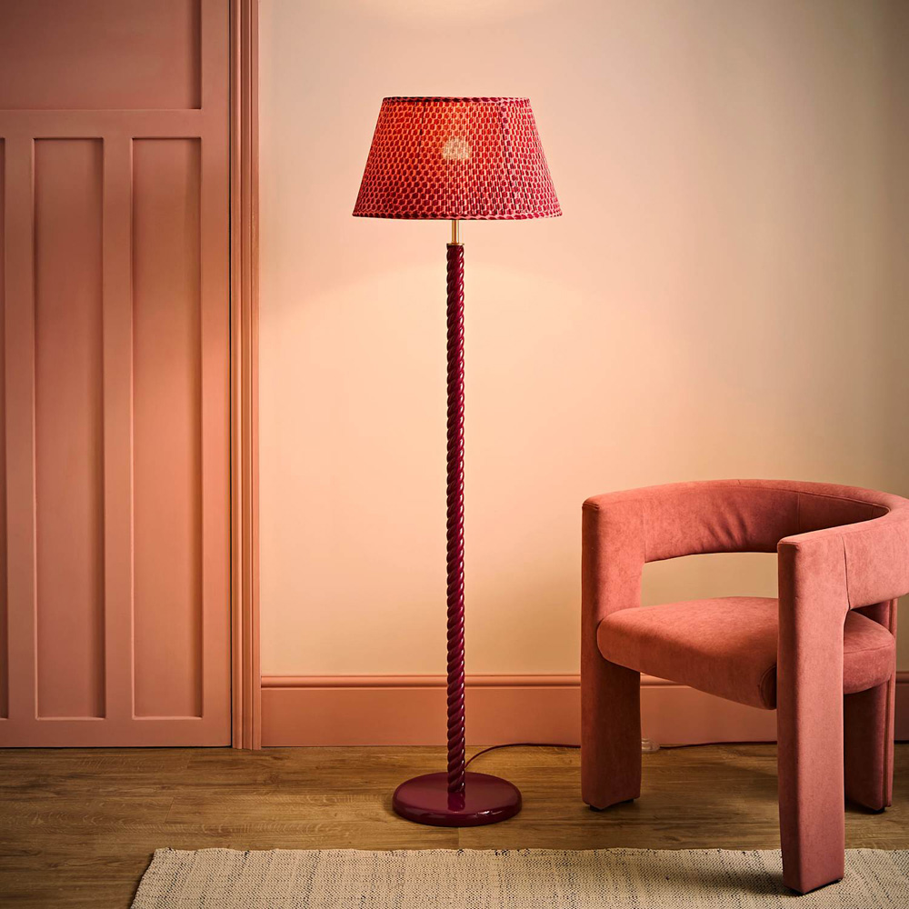 ValueLights Amara Pink Pleated Tapered Shade Pink Twist LED Floor Lamp with Bulb Image 2