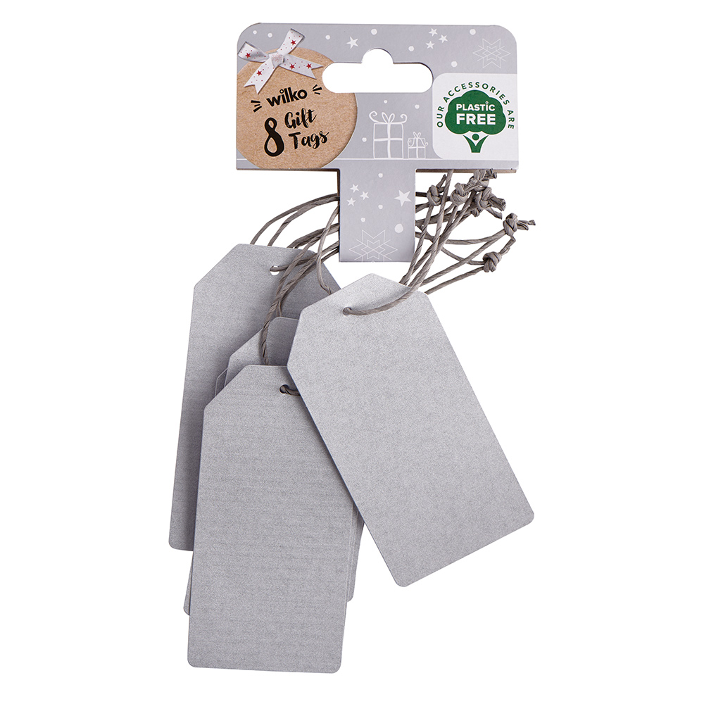 Wilko First Frost Ribbed Silver Tags 8 Pack Image 1