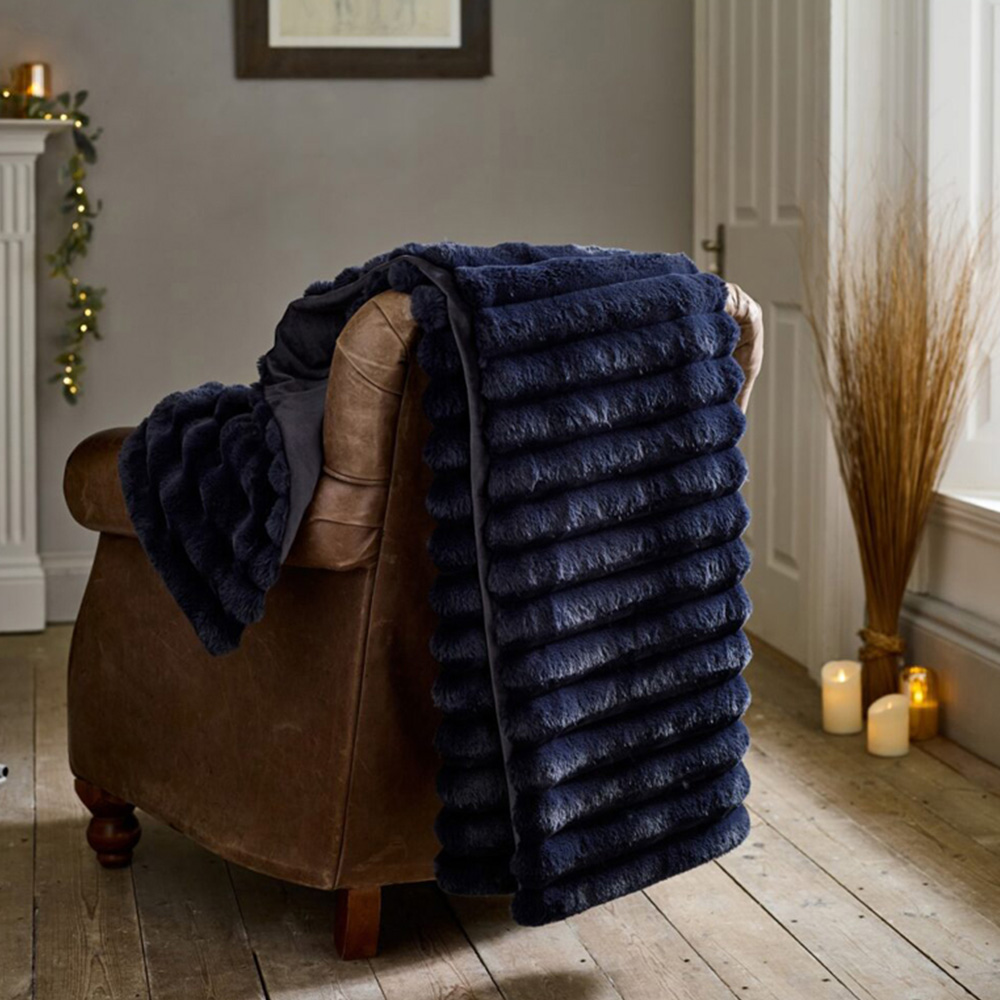 Deyongs Kenwood Ink Blue Faux Fur Throw 130 x 170cm Image 2