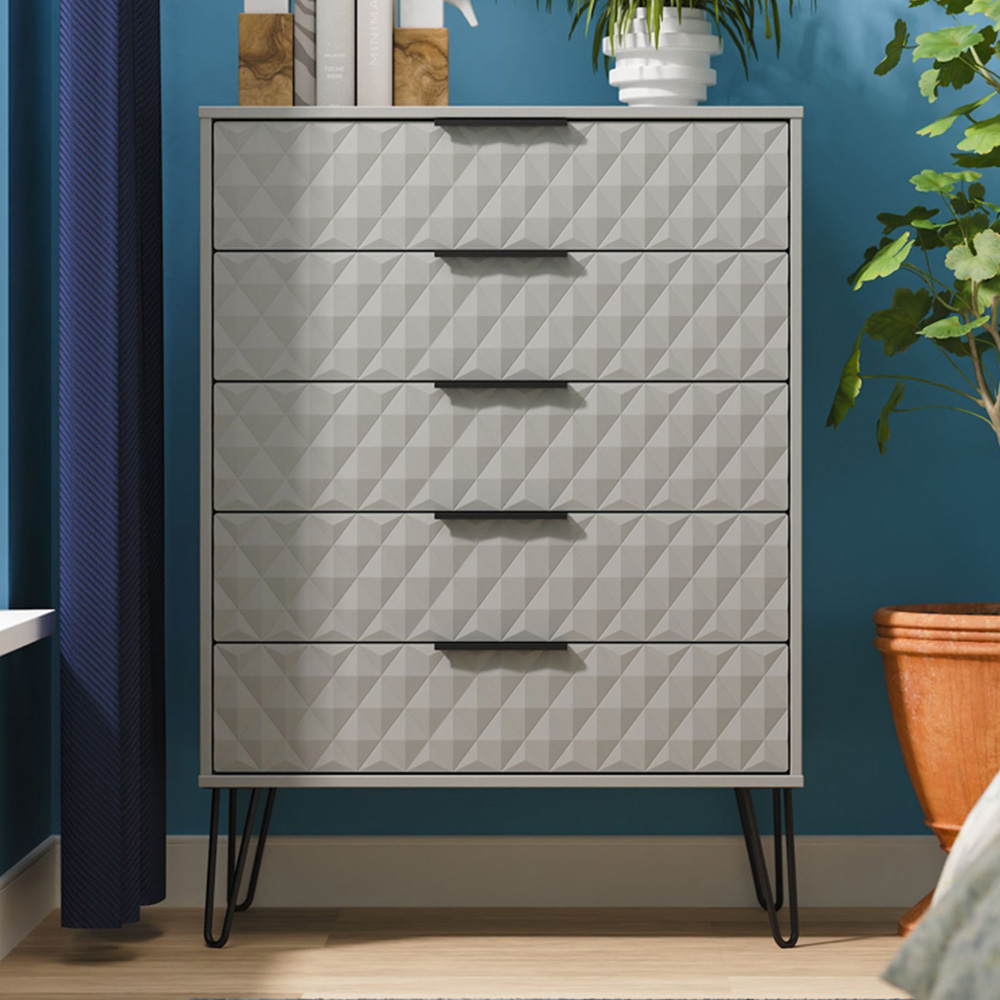 Crowndale Harlequin 5 Drawer Dusk Grey Chest of Drawers Ready Assembled Image 1
