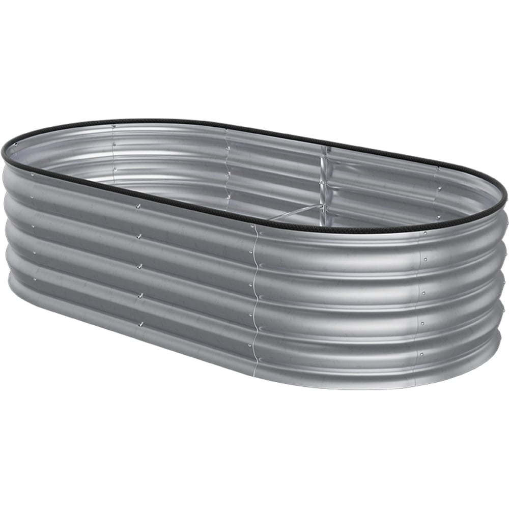 Living and Home Silver Oval Galvanised Steel Raised Garden Bed 160 x 42cm Image 1