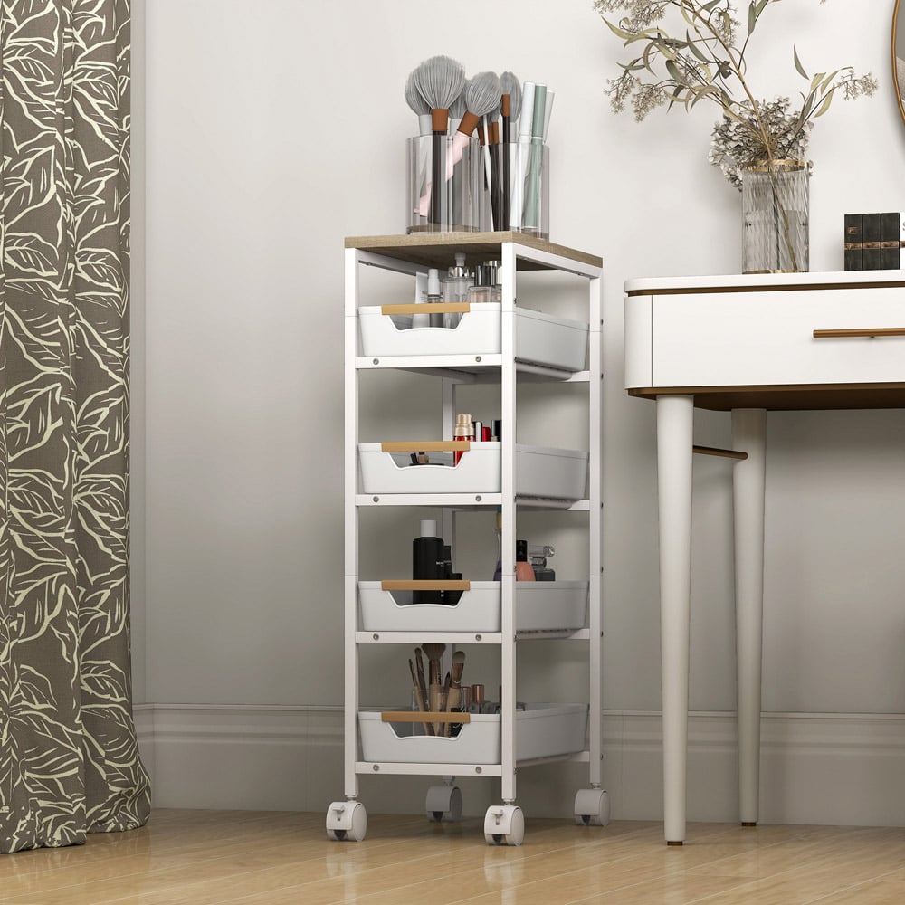 HOMCOM 5 Tier White Kitchen Storage Trolley Utility Cart Image 5