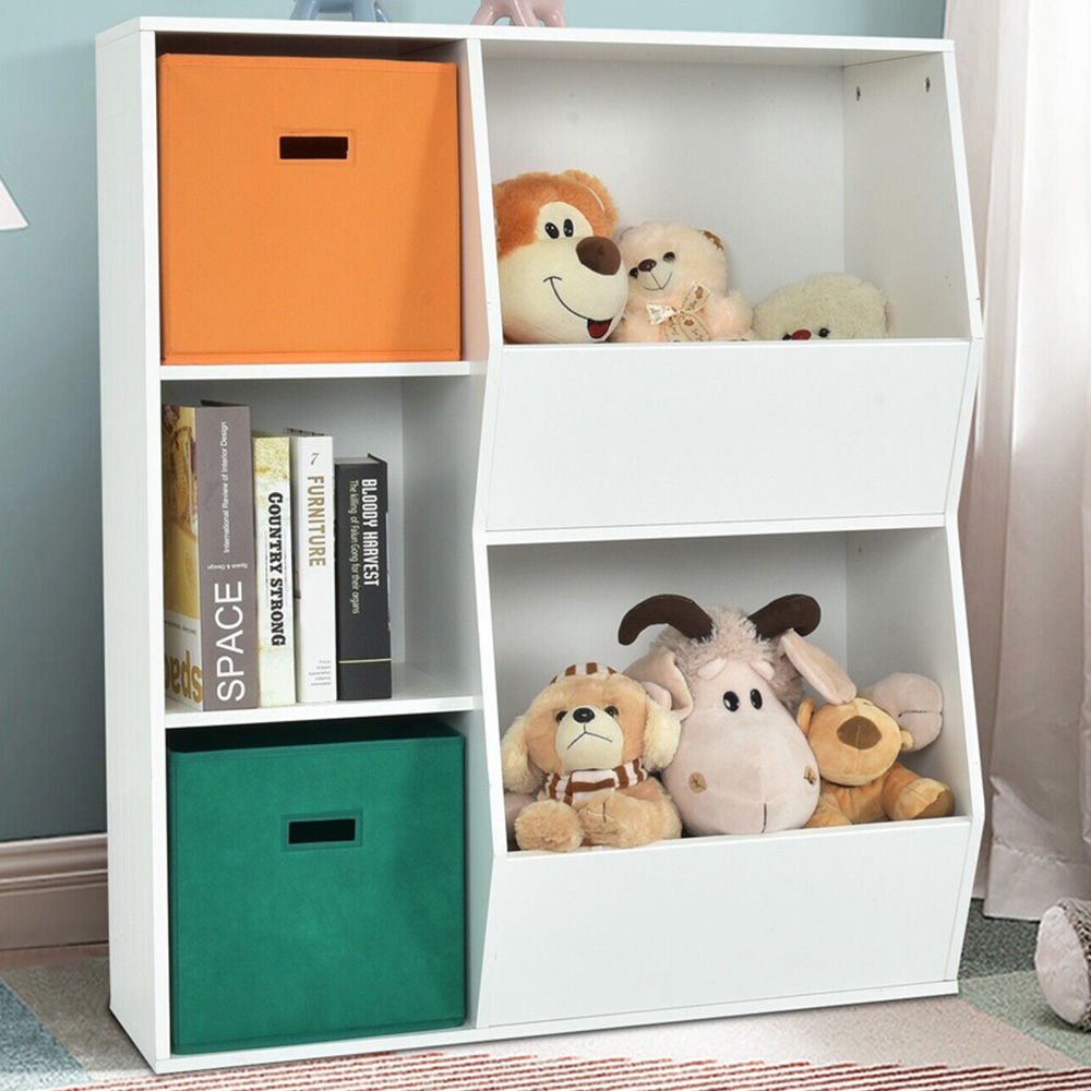 Costway White Kids Storage Cabinet with Baskets Image 1