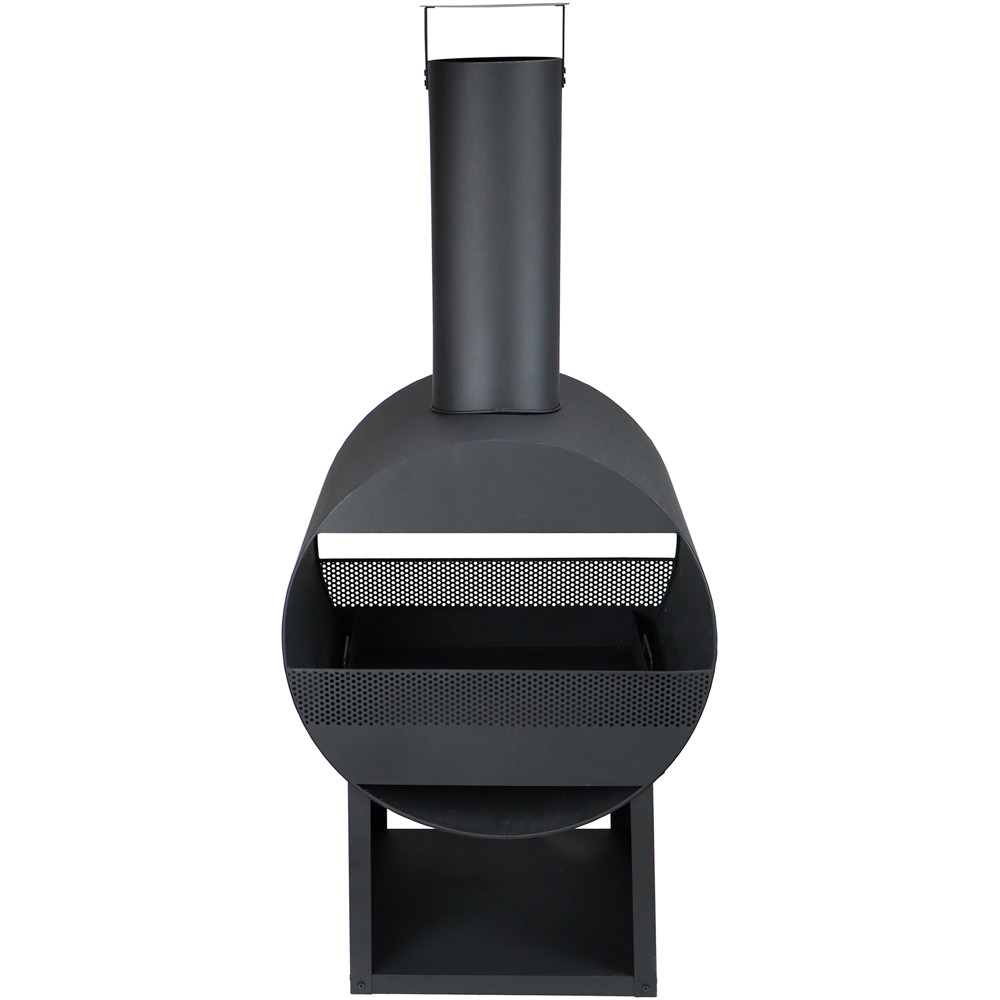 Charles Bentley Snug Sao Paul Black Powder Coated Steel Modern Chimenea with Poker and Log Storage Image 4