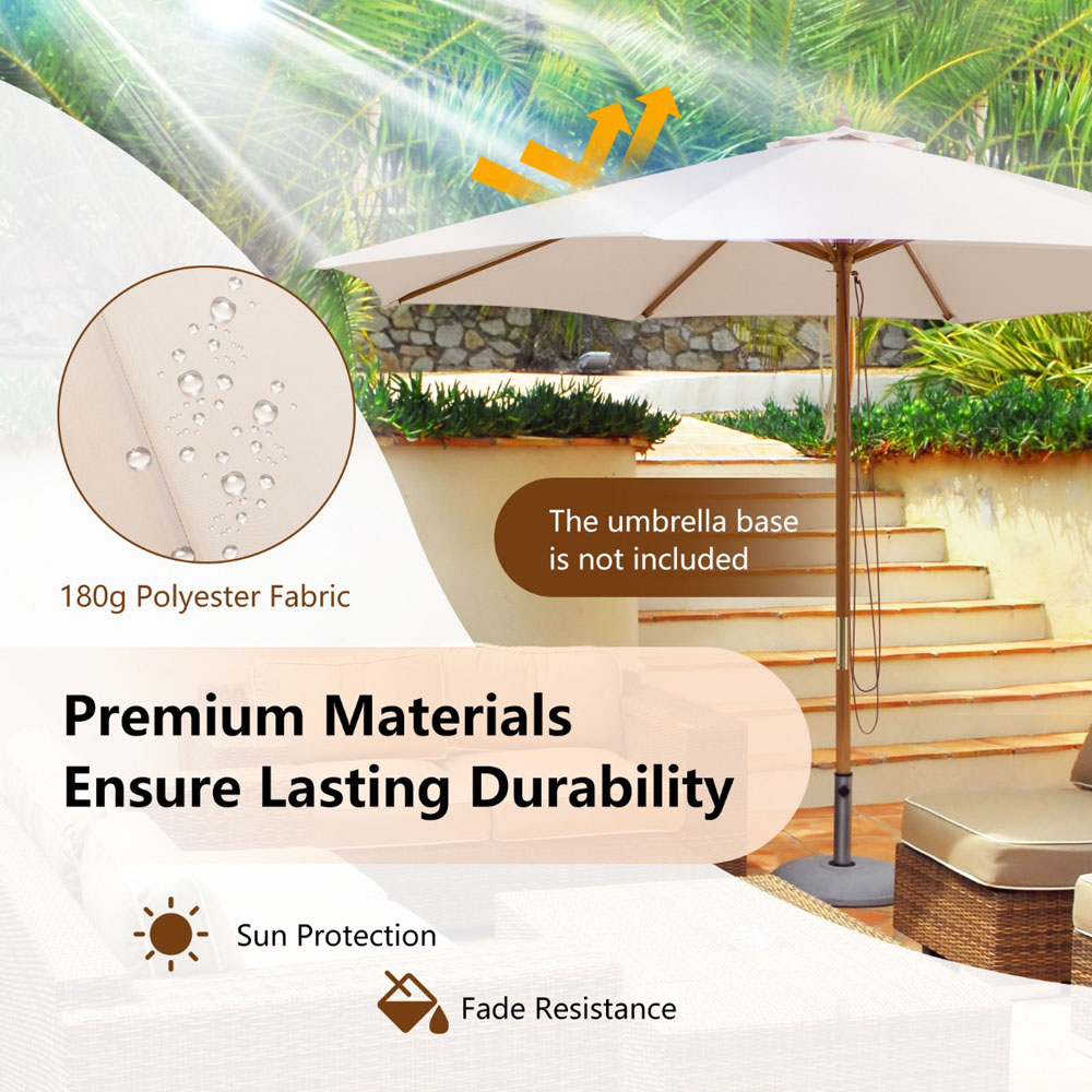 Costway Beige Ventilated Patio Umbrella with Pulley Lift 2.9m Image 6