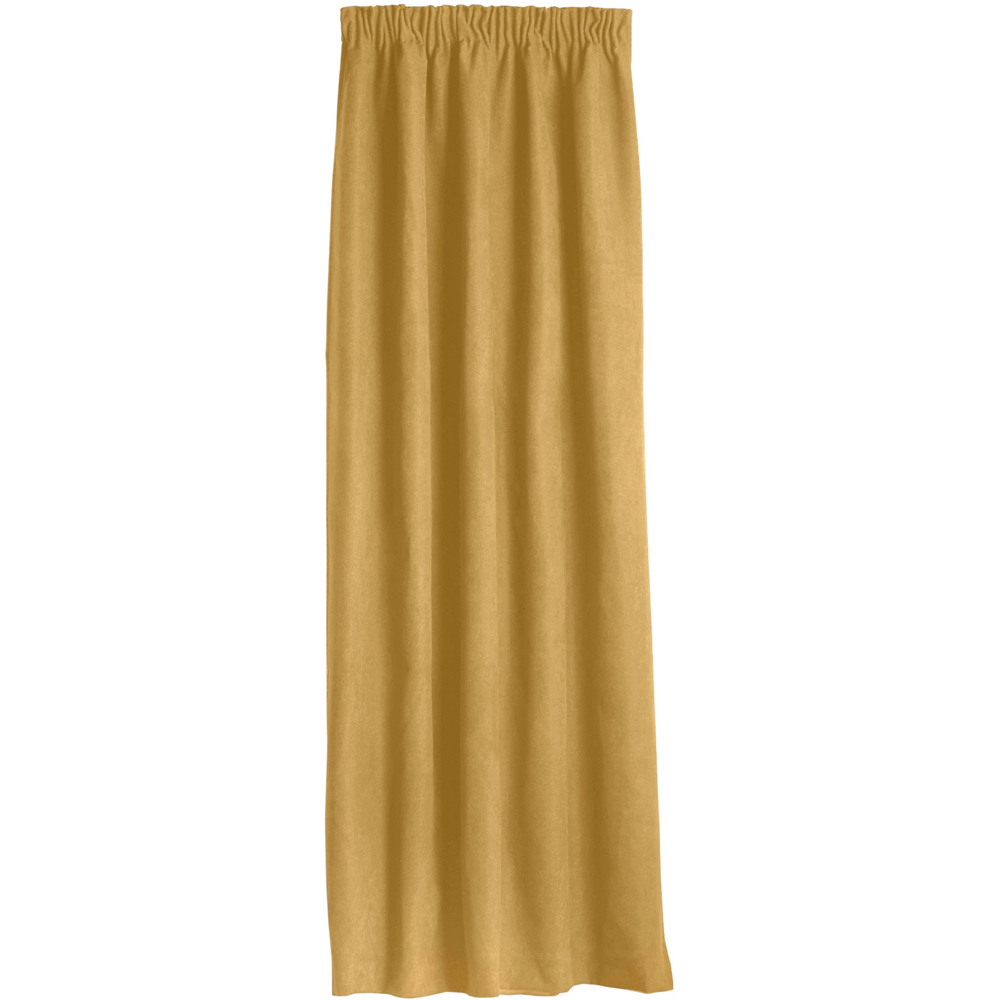 Alan Symonds Ochre Velvet Chenille Fleece Lined Pencil Pleat Taped Top Curtains 137 x 213cm Image 2