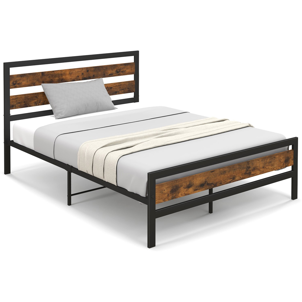 Costway Double Bed Frame with Rustic Headboard and Footboard Image 2