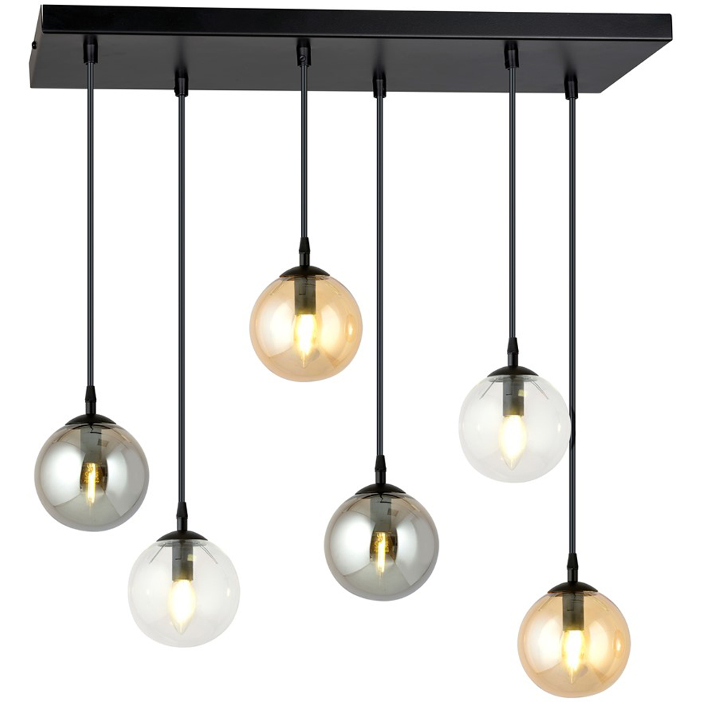 Emibig Cosmo 6 Light Transparent Graphite and Amber Shade Black E14 Ceiling Pendant Light Image 3
